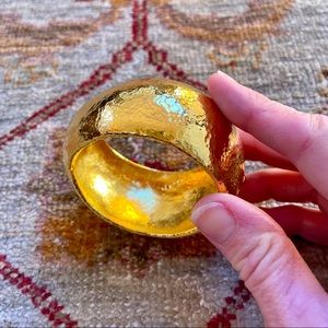 Stylish José y María Barrera hammered bright yellow gold plate bracelet.
